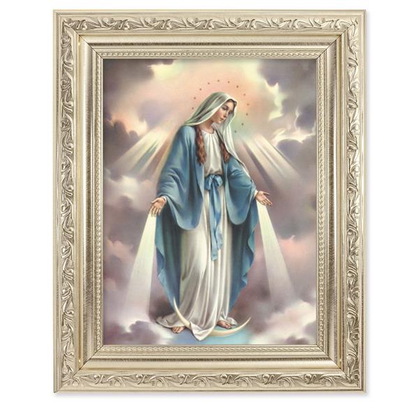 Our Lady of Grace Picture, 8-1/4"x10-1/4 Antique Silver Finish with Acanthus Leaf Detail Under Glass # 27873
