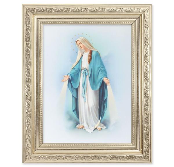 Our Lady of Grace Picture, 8-1/4"x10-1/4 Antique Silver Finish with Acanthus Leaf Detail Under Glass # 27875
