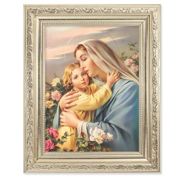 Madonna and Child Picture, 8-1/4"x10-1/4 Antique Silver Finish with Acanthus Leaf Detail Under Glass # 27890