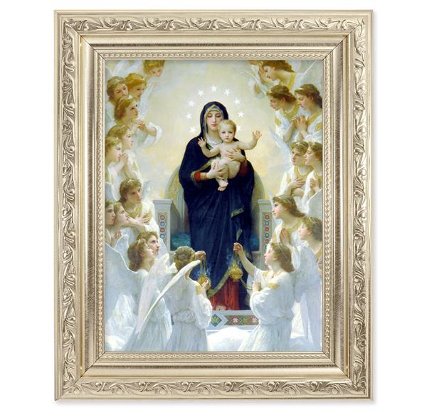 Bouguereau: Queen of Angels Picture, 8-1/4"x10-1/4 Antique Silver Finish with Acanthus Leaf Detail Under Glass # 27891
