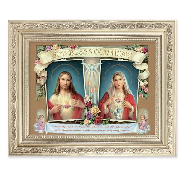 God Bless Our Home Picture, 8-1/4"x10-1/4 Antique Silver Finish with Acanthus Leaf Detail Under Glass # 27908