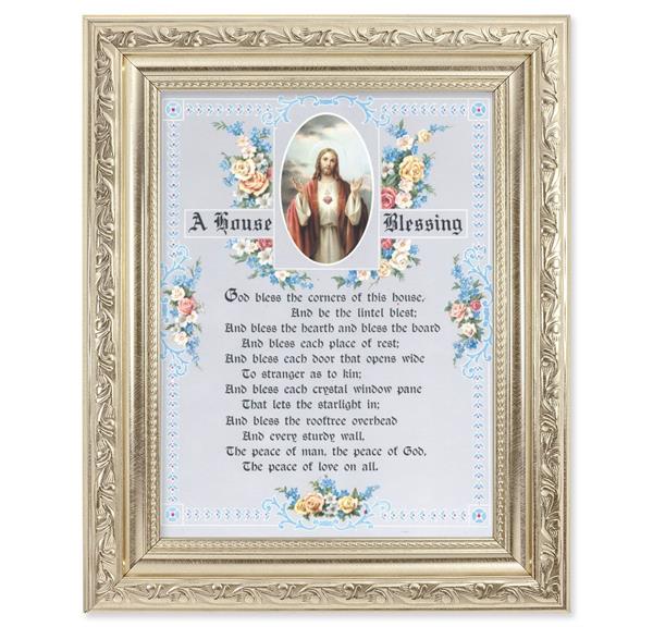 A House Blessing Picture, 8-1/4"x10-1/4 Antique Silver Finish with Acanthus Leaf Detail Under Glass # 27910