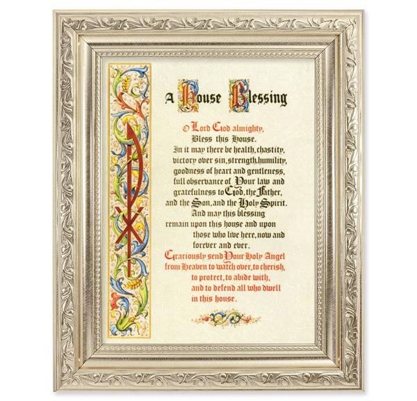A House Blessing Picture, 8-1/4"x10-1/4 Antique Silver Finish with Acanthus Leaf Detail Under Glass # 27913