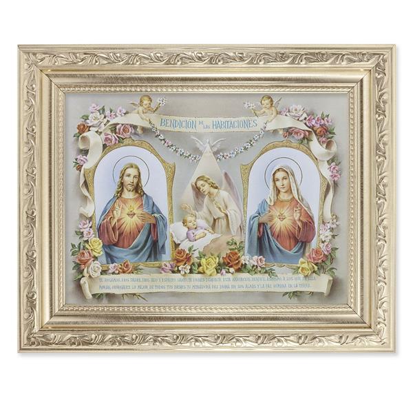 Spanish Baby Room Blessing Picture, 8-1/4"x10-1/4 Antique Silver Finish with Acanthus Leaf Detail Under Glass # 27914