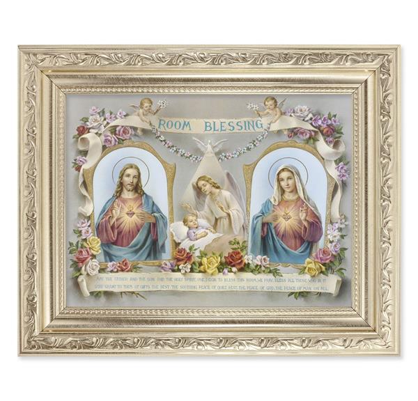 Baby Room Blessing Picture, 8-1/4"x10-1/4 Antique Silver Finish with Acanthus Leaf Detail Under Glass # 27915
