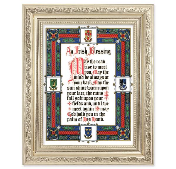 an Irish Blessing Picture, 8-1/4"x10-1/4 Antique Silver Finish with Acanthus Leaf Detail Under Glass # 27928