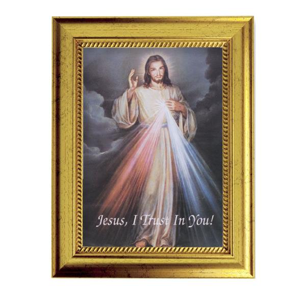 Divine Mercy Picture, 6-3/4"x8-3/4 Antique Gold Frame with Rope Detail Lip, Textured # 27941