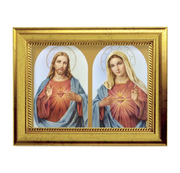 The Sacred Hearts Picture, 6-3/4"x8-3/4 Antique Gold Frame with Rope Detail Lip, Textured # 27946