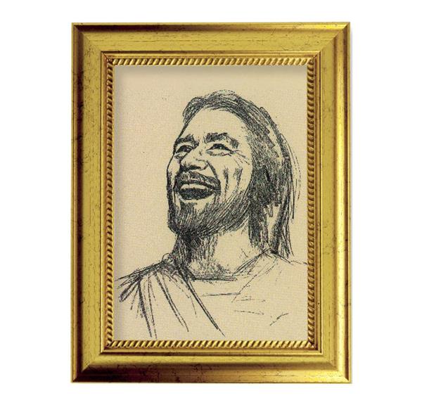 Segura: Laughing Jesus 6-3/4"x8-3/4 Antique Gold Frame with Rope Detail Lip, Textured # 27947