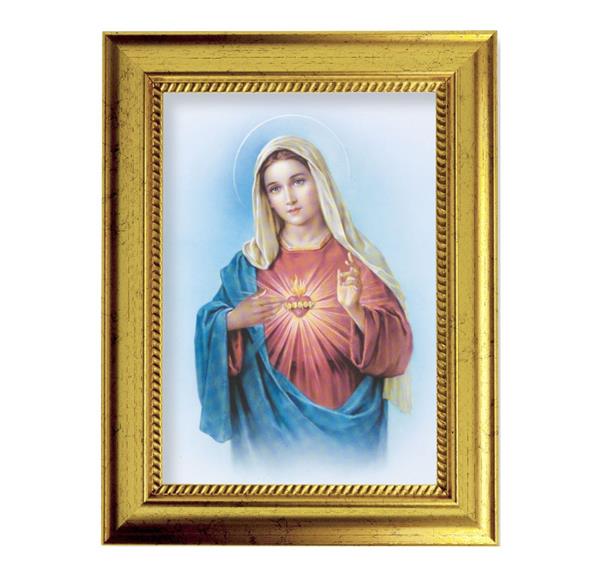 Immaculate Heart of Mary Picture, 6-3/4"x8-3/4 Antique Gold Frame with Rope Detail Lip, Textured # 27951