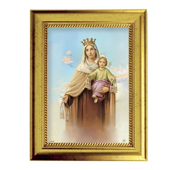 Our Lady of Mount Carmel 6-3/4"x8-3/4 Antique Gold Frame with Rope Detail Lip, Textured # 27952
