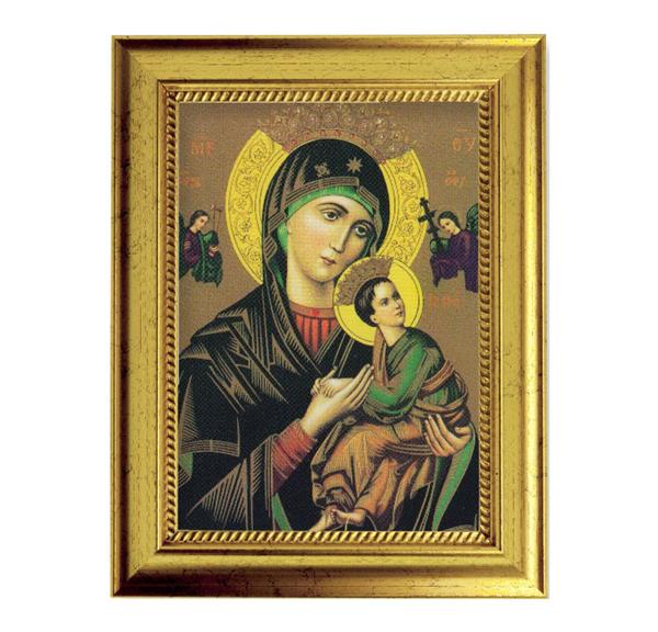 Our Lady of Perpetual Help Picture, 6-3/4"x8-3/4 Antique Gold Frame with Rope Detail Lip, Textured # 27953