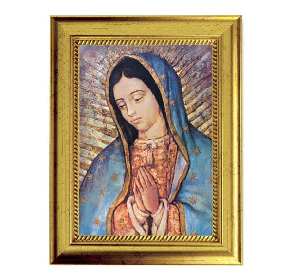 Our Lady of Guadalupe Picture, 6-3/4"x8-3/4 Antique Gold Frame with Rope Detail Lip, Textured # 27955