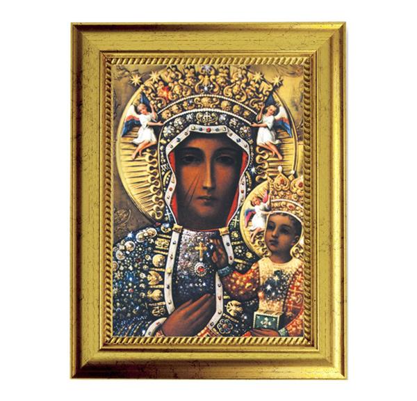 Our Lady of Czestochowa Picture, 6-3/4"x8-3/4 Antique Gold Frame with Rope Detail Lip, Textured # 27961