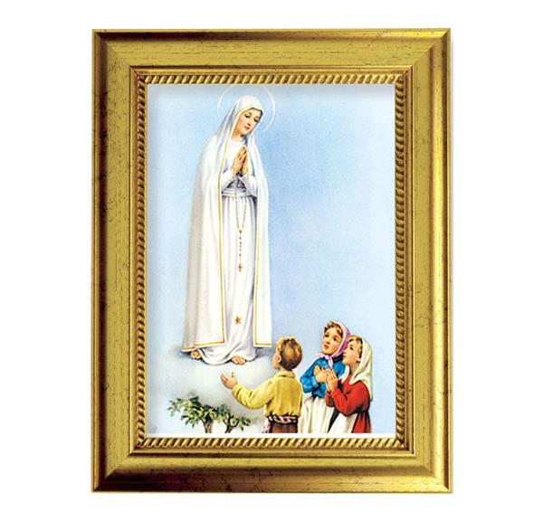 Our Lady of Fatima 6-3/4"x8-3/4 Antique Gold Frame with Rope Detail Lip, Textured # 27962