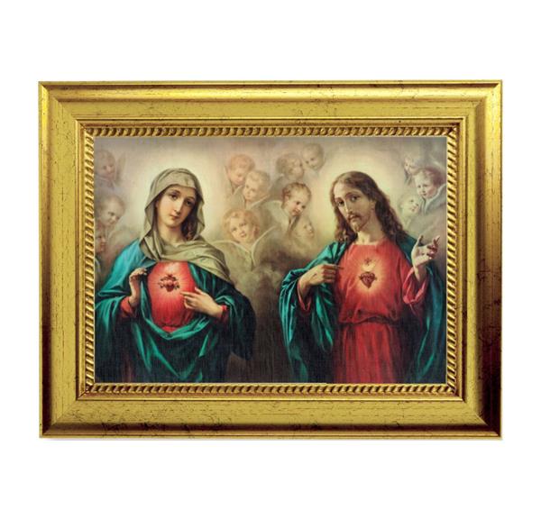 Sacred Heart & Immaculate Heart 6-3/4"x8-3/4 Antique Gold Frame with Rope Detail Lip, Textured # 27963