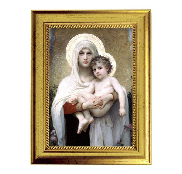 Bouguereau: Madonna of The Roses 6-3/4"x8-3/4 Antique Gold Frame with Rope Detail Lip, Textured # 27965