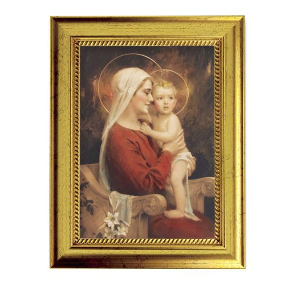 Chambers: Madonna & Child 6-3/4"x8-3/4 Antique Gold Frame with Rope Detail Lip, Textured # 27967