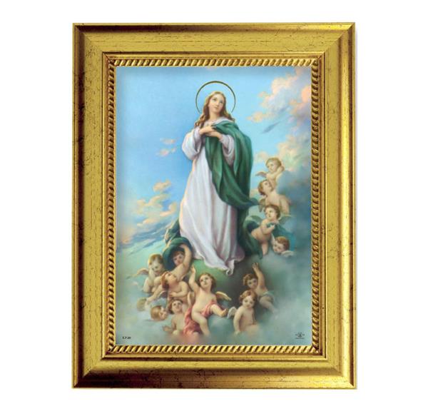 Immaculate Conception 6-3/4"x8-3/4 Antique Gold Frame with Rope Detail Lip, Textured # 27968