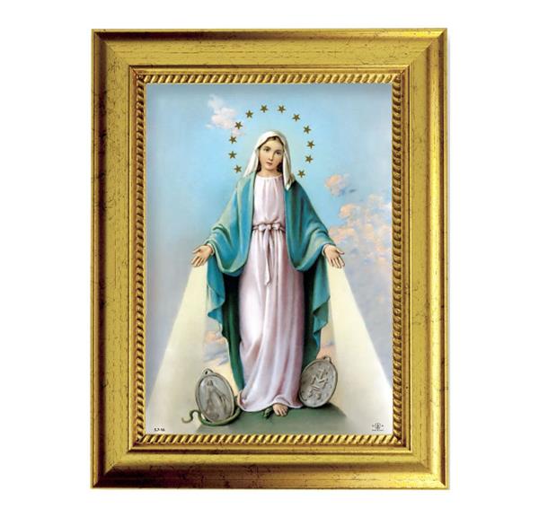 Our Lady of Miraculous Medal 6-3/4"x8-3/4 Antique Gold Frame with Rope Detail Lip, Textured # 27969