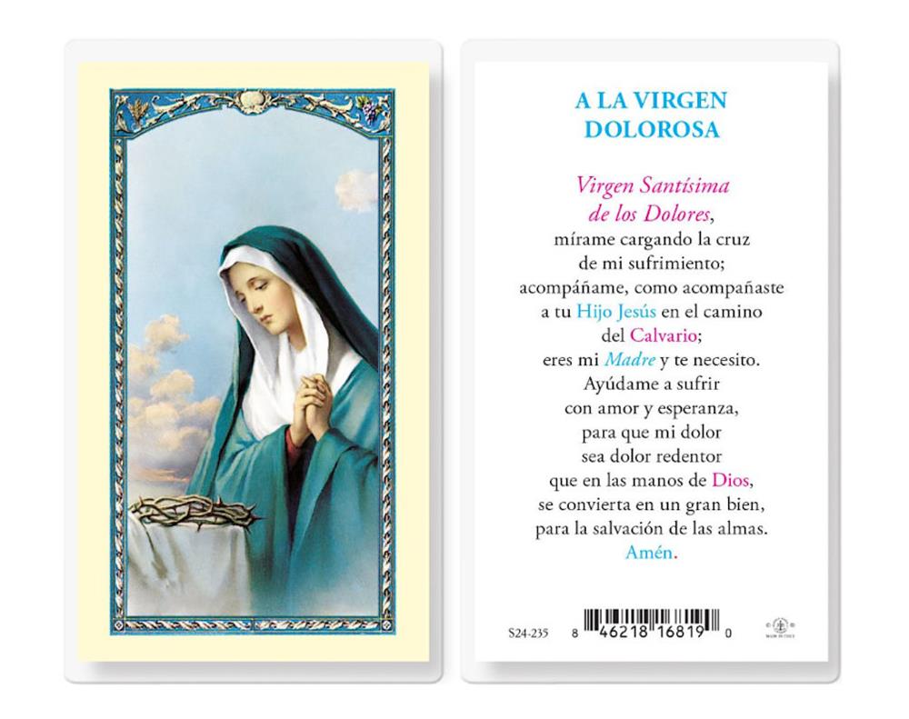 A la Virgen de Dolorosa, Estampas Sagradas Laminadas, Paquete de 25, #2797