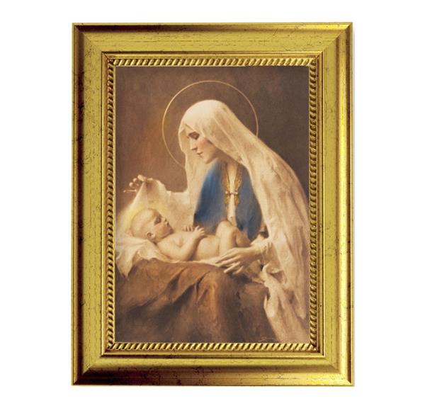 Chambers: Madonna & Child 6-3/4"x8-3/4 Antique Gold Frame with Rope Detail Lip, Textured # 27971