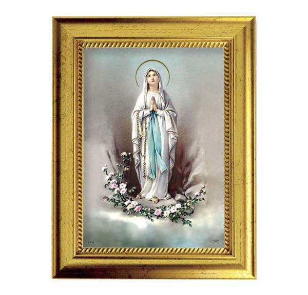 Our Lady of Lourdes 6-3/4"x8-3/4 Antique Gold Frame with Rope Detail Lip, Textured # 27972