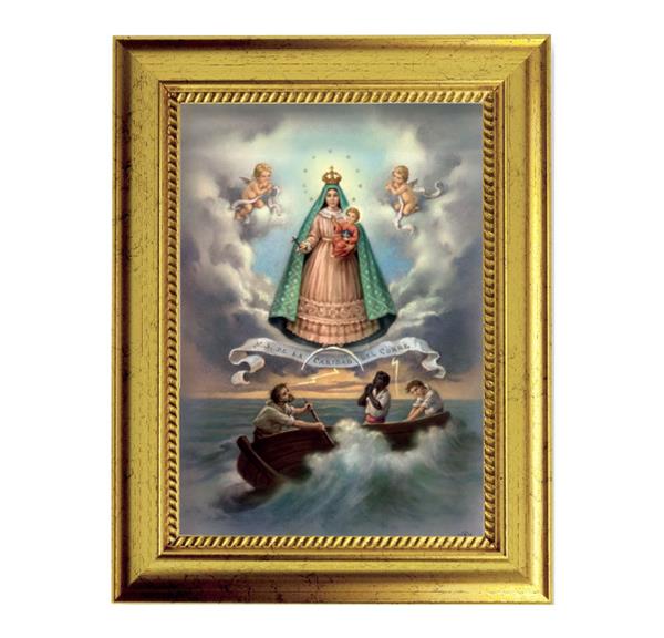 Caridad del Cobre 6-3/4"x8-3/4 Antique Gold Frame with Rope Detail Lip, Textured # 27973