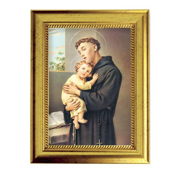 St. Anthony of Padua Picture, 6-3/4"x8-3/4 Antique Gold Frame with Rope Detail Lip, Textured # 27975