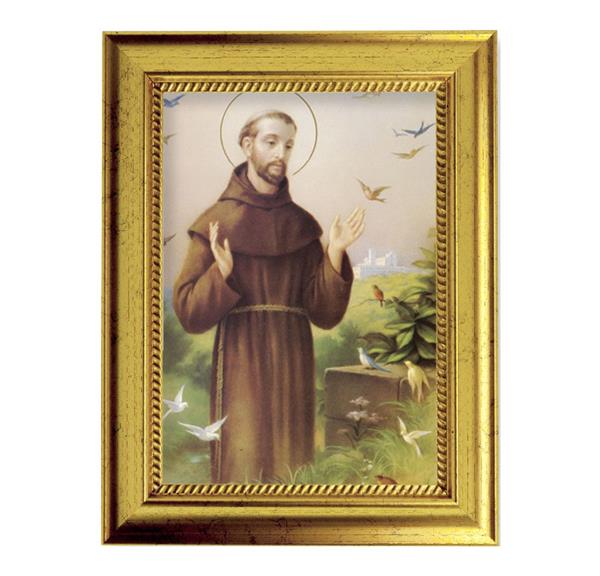 St. Francis of Assisi Picture, 6-3/4"x8-3/4 Antique Gold Frame with Rope Detail Lip, Textured # 27976