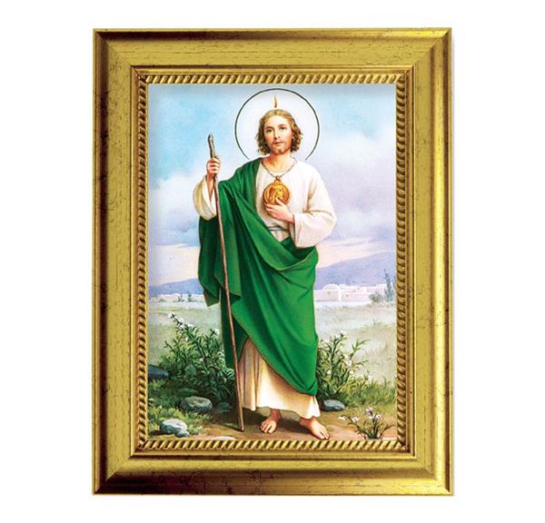 St. Jude Picture, 6-3/4"x8-3/4 Antique Gold Frame with Rope Detail Lip, Textured # 27978