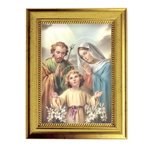 Holy Family Picture, 6-3/4"x8-3/4 Antique Gold Frame with Rope Detail Lip, Textured # 27981