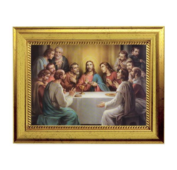 Bonella: Last Supper Picture, 6-3/4"x8-3/4 Antique Gold Frame with Rope Detail Lip, Textured # 27982