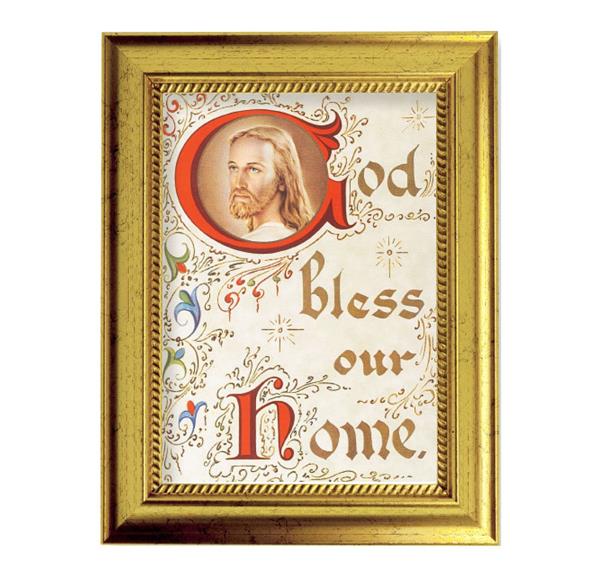 God Bless Our Home Picture, 6-3/4"x8-3/4 Antique Gold Frame with Rope Detail Lip, Textured # 27984