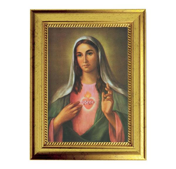 La Fuente: Immaculate Heart of Mary Picture, 6-3/4"x8-3/4 Antique Gold Frame with Rope Detail Lip, Textured # 27987