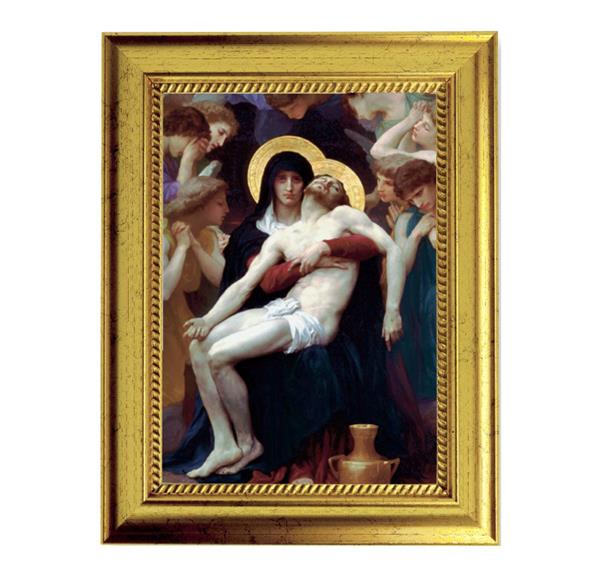 Bouguereau: Pieta 6-3/4"x8-3/4 Antique Gold Frame with Rope Detail Lip, Textured # 27990