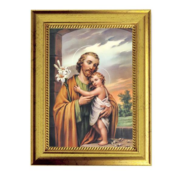 St. Joseph & Child Picture, 6-3/4"x8-3/4 Antique Gold Frame with Rope Detail Lip, Textured # 27991