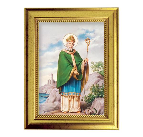 St. Patrick Picture, 6-3/4"x8-3/4 Antique Gold Frame with Rope Detail Lip, Textured # 27992