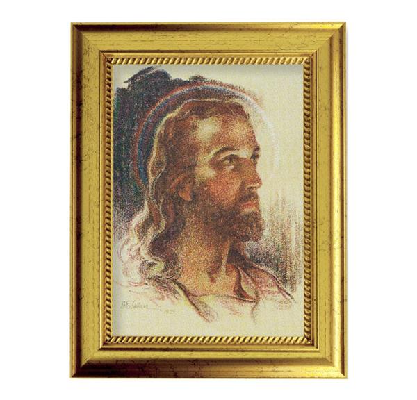 Sallman: Head of Christ 6-3/4"x8-3/4 Antique Gold Frame with Rope Detail Lip, Textured # 27998