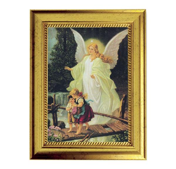 Guardian Angel with Children on Bridge 6-3/4"x8-3/4 Antique Gold Frame with Rope Detail Lip, Textured # 27999