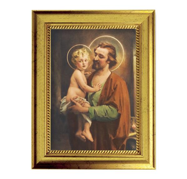 Chambers: St. Joseph & Child 6-3/4"x8-3/4 Antique Gold Frame with Rope Detail Lip, Textured # 28006