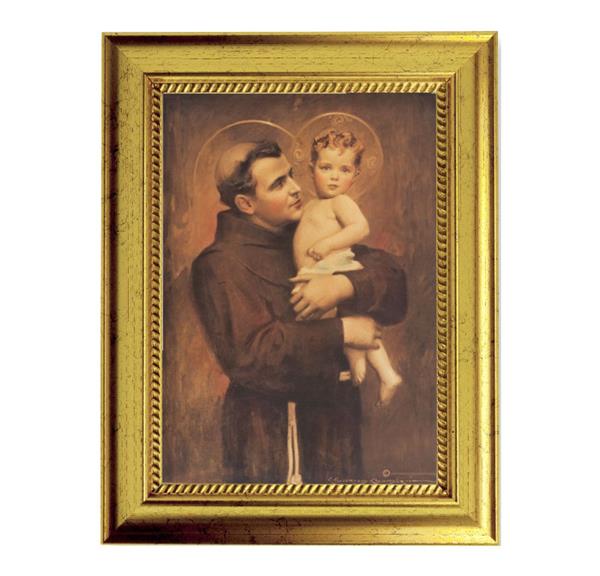 Chambers: St. Anthony with Jesus 6-3/4"x8-3/4 Antique Gold Frame with Rope Detail Lip, Textured # 28007