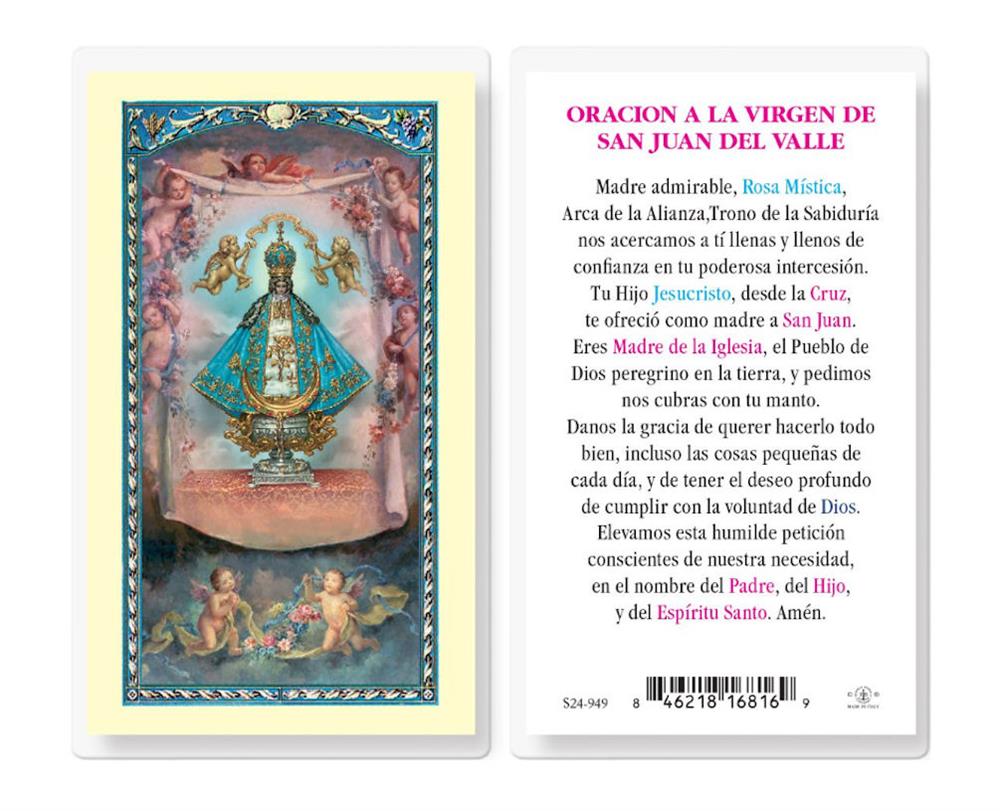 Oracion A La Virgen De San Juan Del Valle, Estampas Sagradas Laminadas, Paquete de 25, #2801