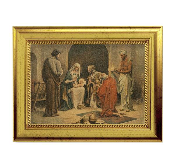 Chambers: Adoration of The Magi 6-3/4"x8-3/4 Antique Gold Frame with Rope Detail Lip, Textured # 28015