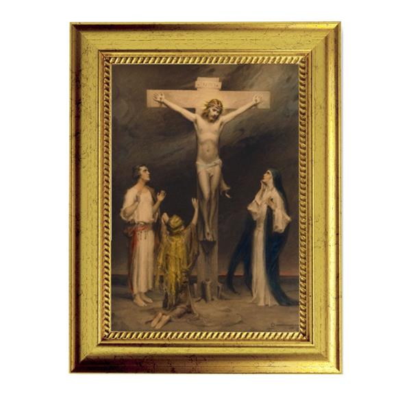 Chambers: The Crucifixion 6-3/4"x8-3/4 Antique Gold Frame with Rope Detail Lip, Textured # 28016