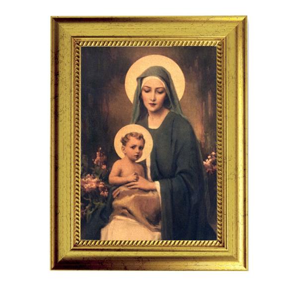 Chambers: Madonna & Child 6-3/4"x8-3/4 Antique Gold Frame with Rope Detail Lip, Textured # 28018
