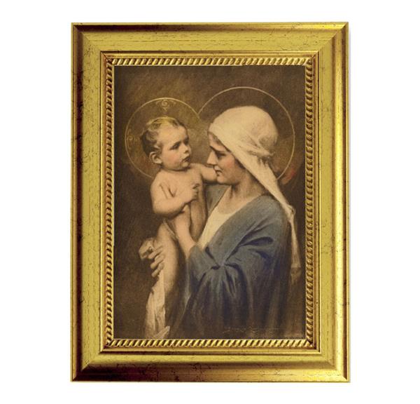 Chambers: Madonna & Child 6-3/4"x8-3/4 Antique Gold Frame with Rope Detail Lip, Textured # 28020