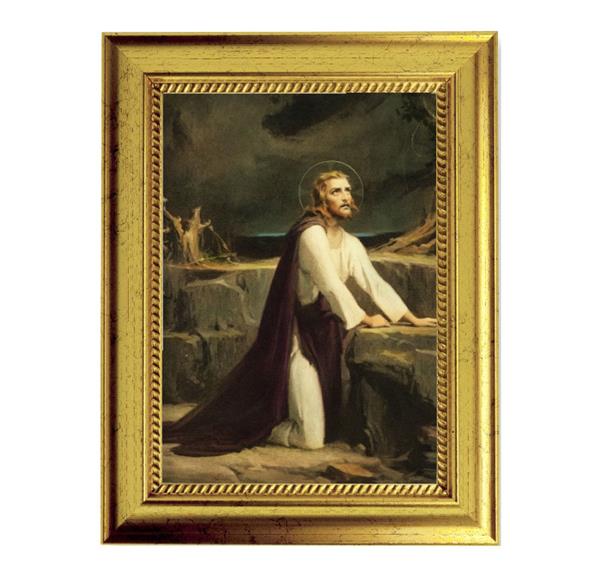 Chambers: Christ of Gethsemane 6-3/4"x8-3/4 Antique Gold Frame with Rope Detail Lip, Textured # 28021