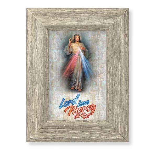 Divine Mercy Printed on Wood, 6-1/2"x8-1/2 Weathered Gray Frame, Italian # 28026