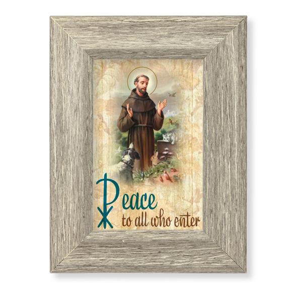 St. Francis Home Blessing Printed on Wood, 6-1/2"x8-1/2 Weathered Gray Frame, Italian # 28028